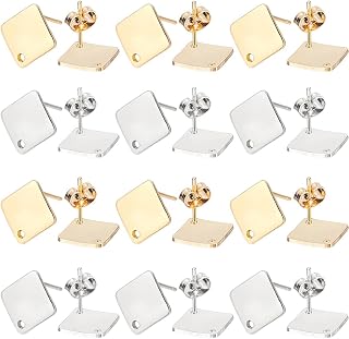 SUNNYCLUE 1 Box 40Pcs Earring Post with Hole 304 Stainless Steel Earring Posts Rhombus Ear Studs Hypoallergenic Geometric Ear Findings for Jewelry Making Accessories DIY Crafts Supplies