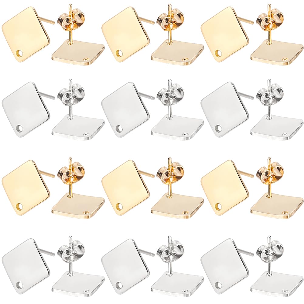 SUNNYCLUE 1 Box 40Pcs Earring Post with Hole 304 Stainless Steel Earring Posts Rhombus Ear Studs Hypoallergenic Geometric Ear Findings for Jewelry Making Accessories DIY Crafts Supplies