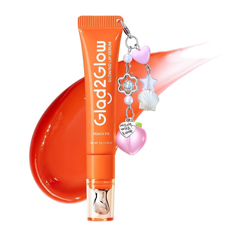 Sérum labial com cor Glad2Glow VC-IP e vitamina E (02 Peach) com aplicador metálico e pingente