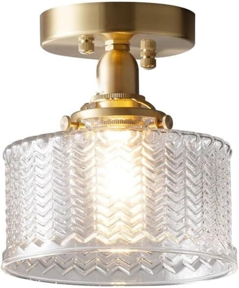 Plafonnier en cuivre avec abat-jour en verre pour chambre cosy