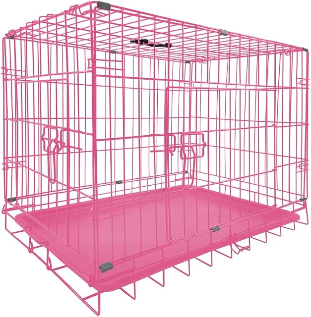Dog Cage Small Pink,24 Inch Dog Crate Small Dog Crates for Puppy,Pet Kennel Cat Rabbit Folding Steel Crate with Removable and Plastic Tray,Pink