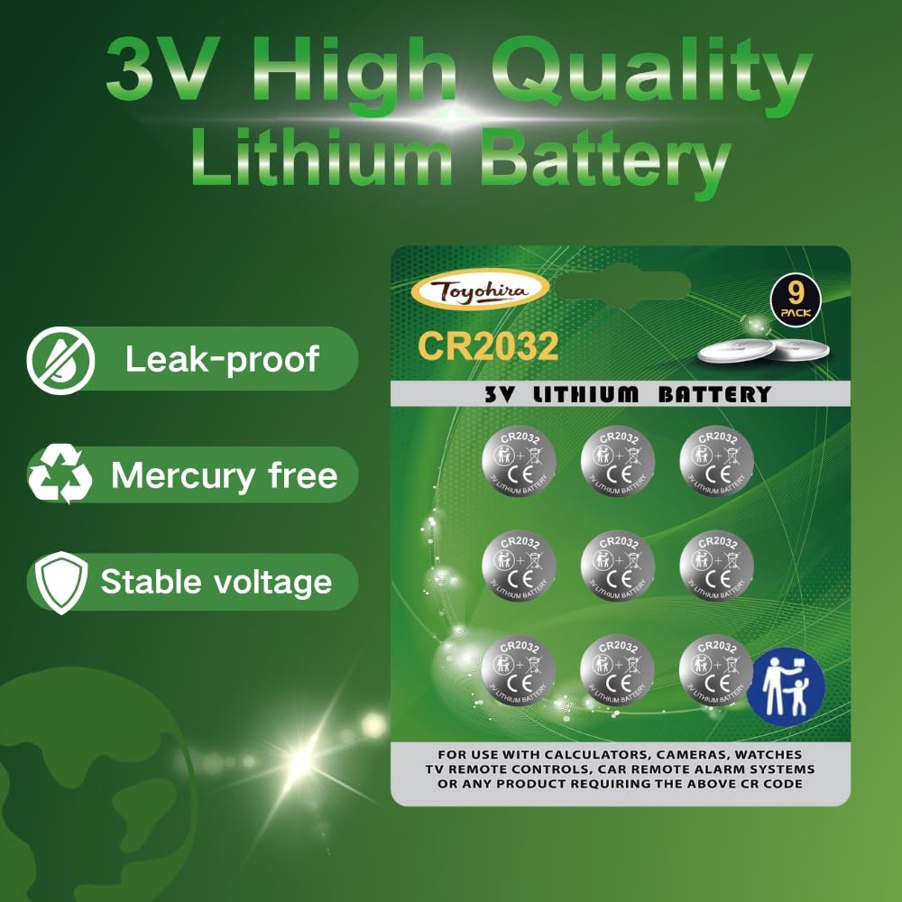 Toyohira CR2032 Lithium-Knopfzelle mit 3 V, Kindersicherheitsfunktionen, 2032-Batterien, 18 Stück, kompatibel mit Apple AirTag, Schlüsselanhänger und anderen Geräten, CR2032-Batterien, 3 V CR2032