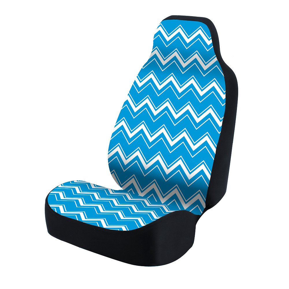 CoverkingUniversal Fit 50/50 Bucket Design Fashion Print Seat Cover - Chevrons (White and Blue Background)