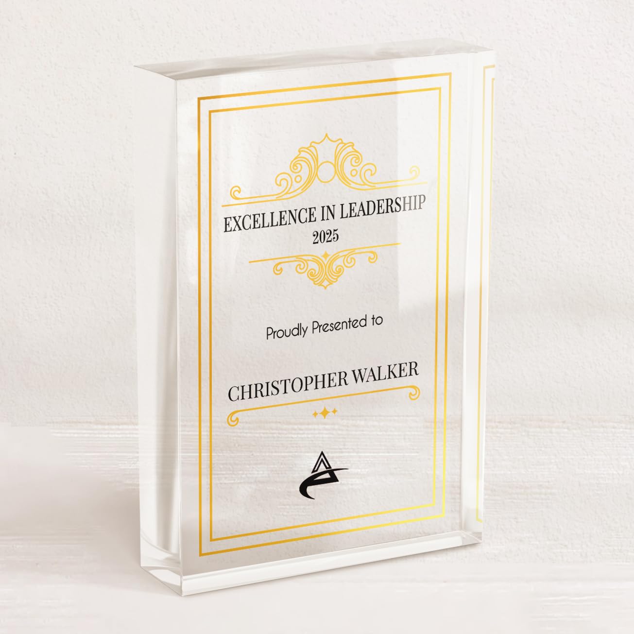 Personalized Corporate Award Plaque | Clear Acrylic Trophy Gift | Business Recognition & Appreciation Desk Display (Design-5)