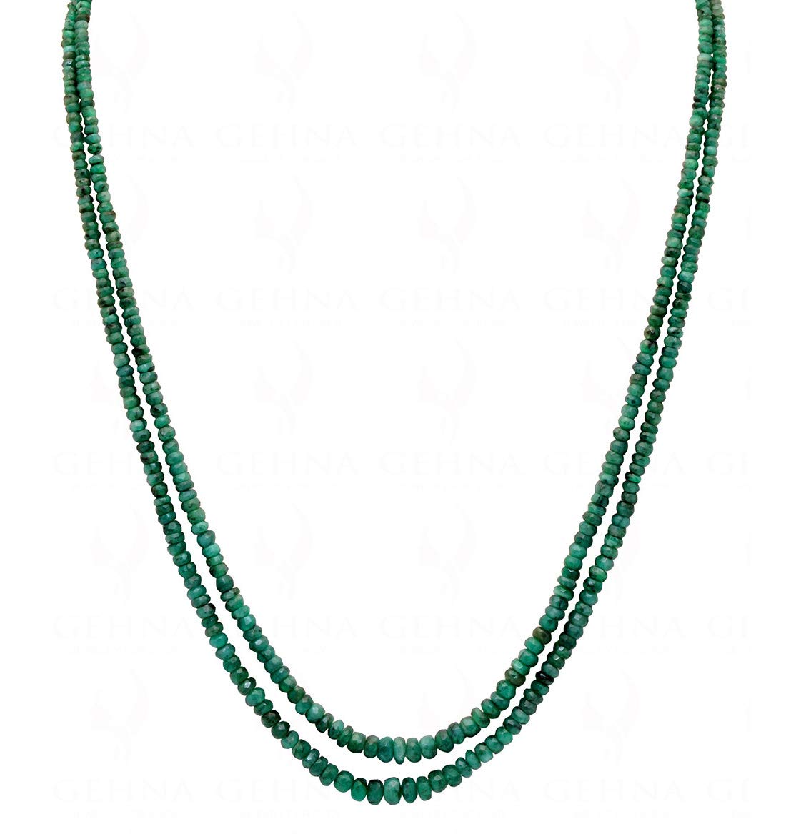 gehna 2 Rows of Natural Emerald Gemstone Round Faceted Bead Strand-picture-16