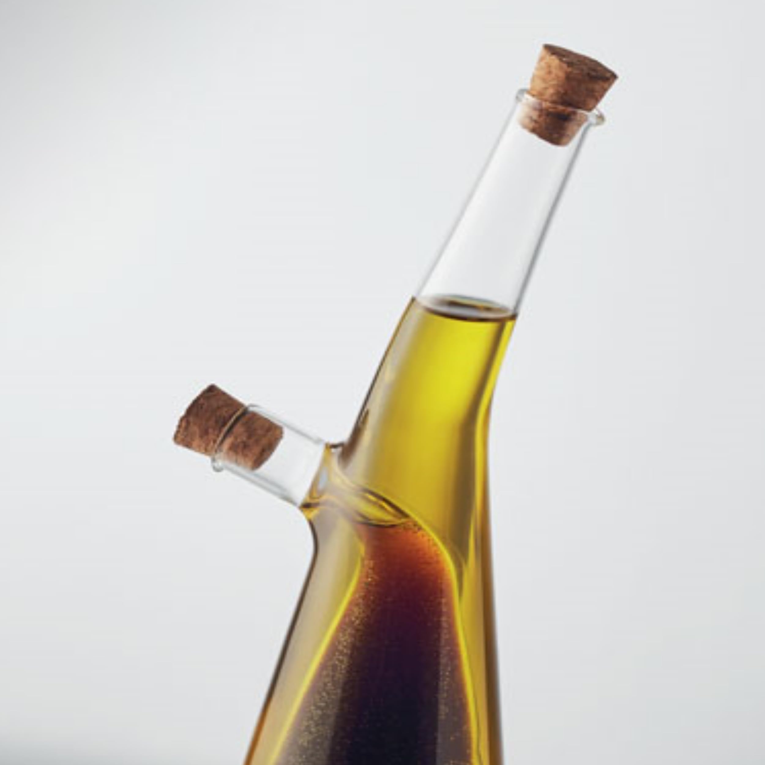noTrash2003 Dispensador de vinagre y aceite 2 en 1 de cristal con corcho vinagre y aceite de borosilicato cámara interior 80 ml exterior 300 ml ensalada cocina mesa de comedor