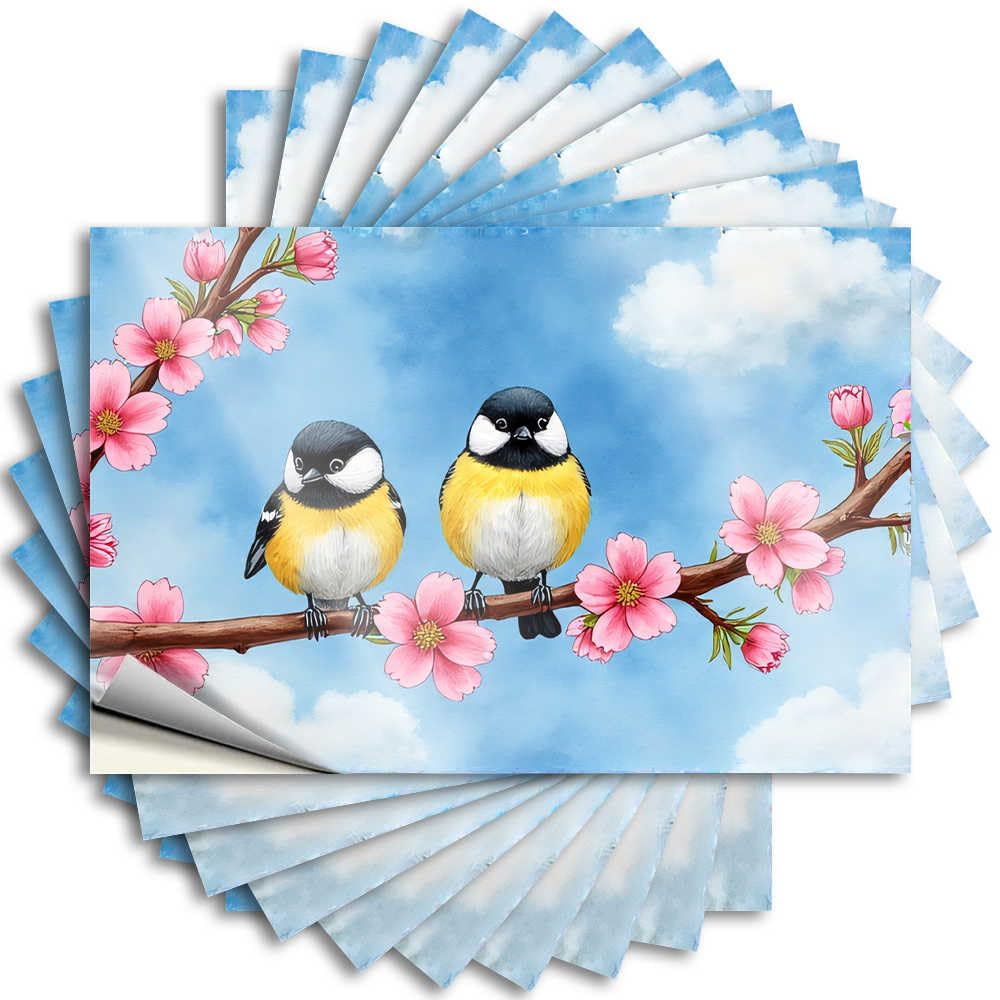 Stickers Door Encouraging Sakura Blossoms and Birds in Spring for Mold - Home Decor Easy Peel Removable(6X9CM)