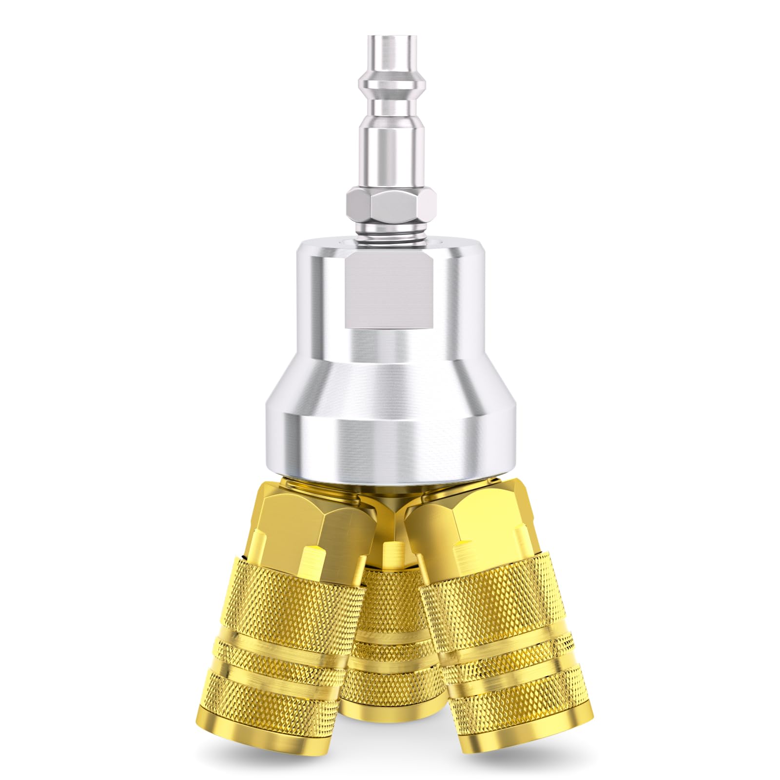 Taisher 3-Way Air Manifold 4 Ports Aluminum Industrial Pneumatic Air Compressor Quick Connect Socket In Line Type Air Hose Splitter with 3 Couplers and 1/4" Male NPT Plug