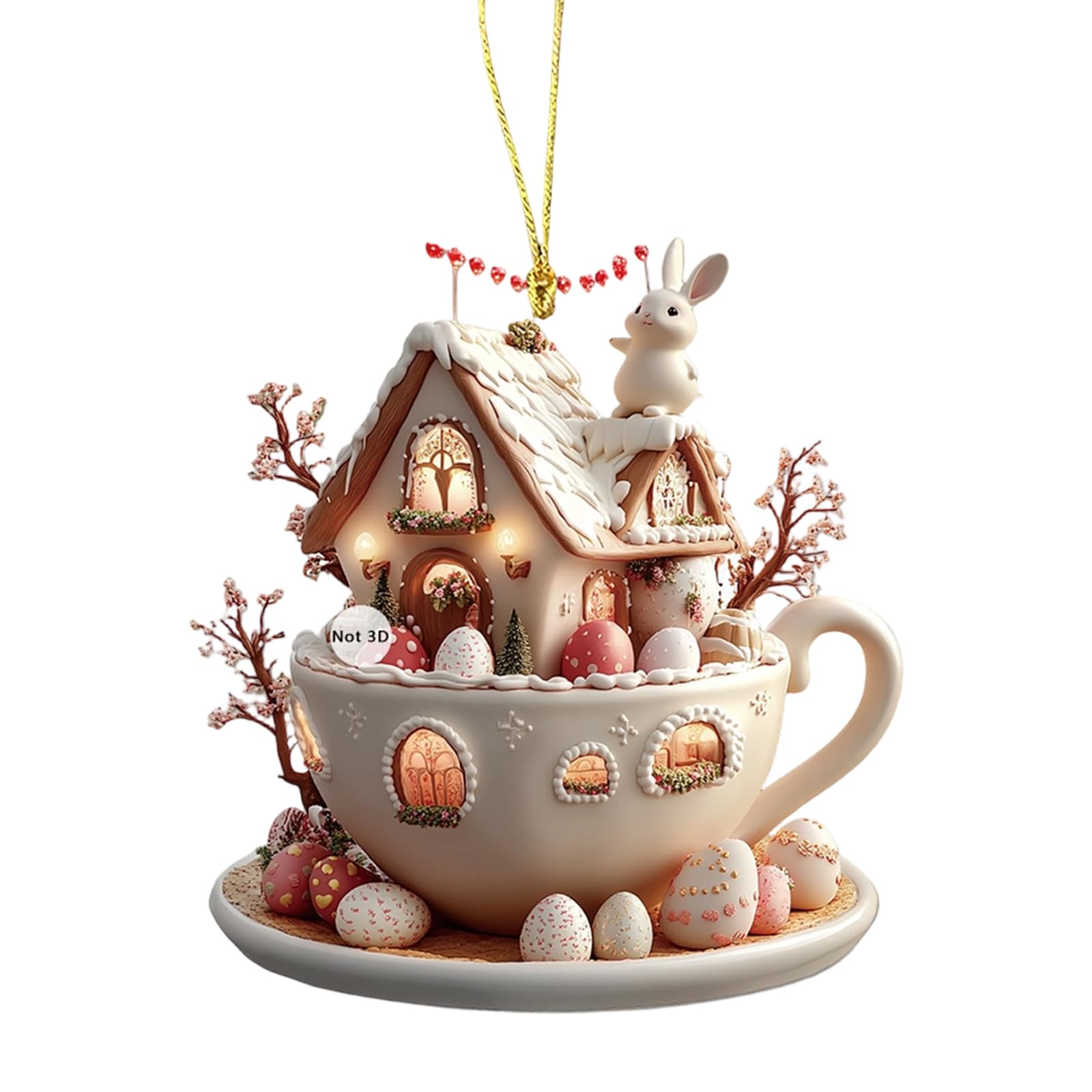 Jazuaiao Car Mirrored Decoration with Easter Rabbits Coffee Cup House Acrylic Keychain Pendant for Spring Theme Accessory Easter Rabbits Keychain