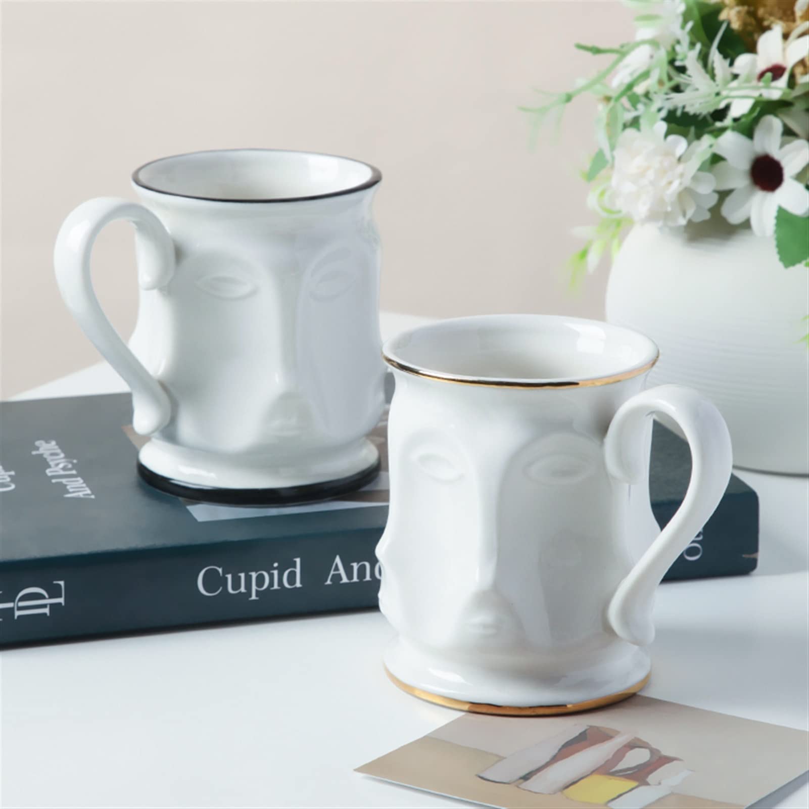 Taza De Café Taza creativa Personalidad Taza de café Frontera Cerámica Desayuno Café Leche Tea Tea Home Kitchen Bebida Diversión Regalo de cumpleaños Tazas Desayuno (Color : Gold Rim)