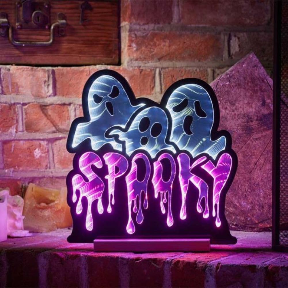 Garden Greatness Spooky Boo LED Infinity Mirror Halloween Decor, Halloween Ghost Party Decor