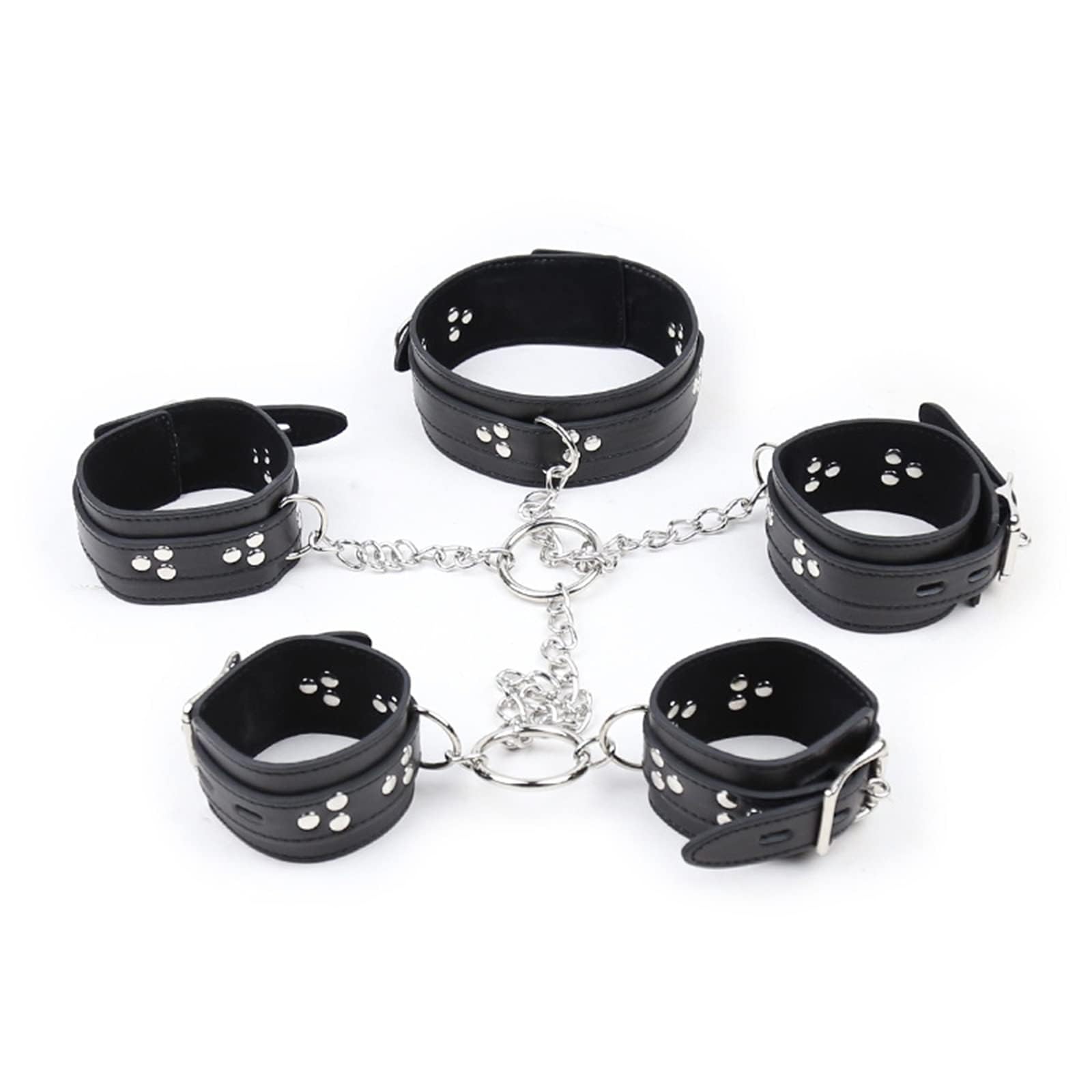 BDSM Handschellen Handfesseln mit Halsband Bondage Fesseln Set Leder Handcuffs Armfesseln Erotik Kragen Ketten SM Sklave Fetisch Sex-Spielzeug für Paare Frauen MäNner Anfänger