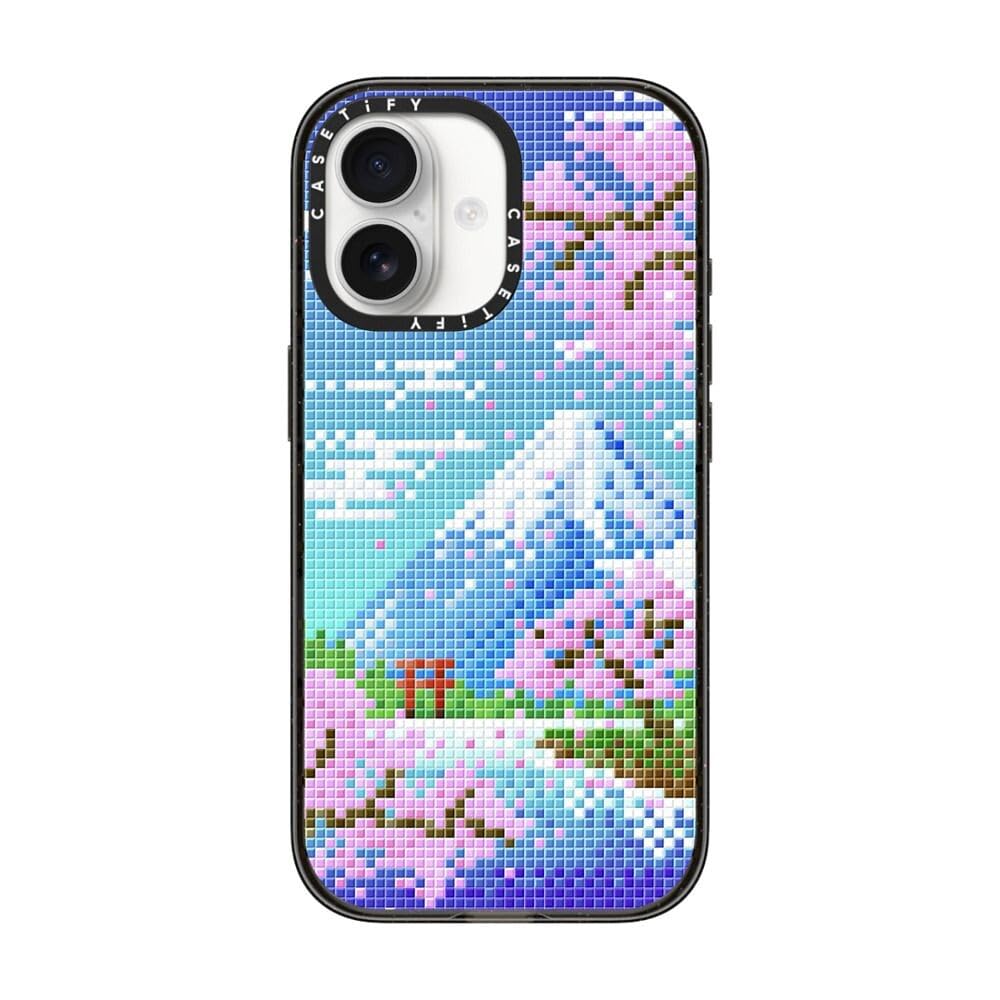CASETiFY インパクト iPhone 17 ケース [MagSafe対応/薄型 軽量/耐衝撃] - Pixel Blossom Fuji - クリア ブラック