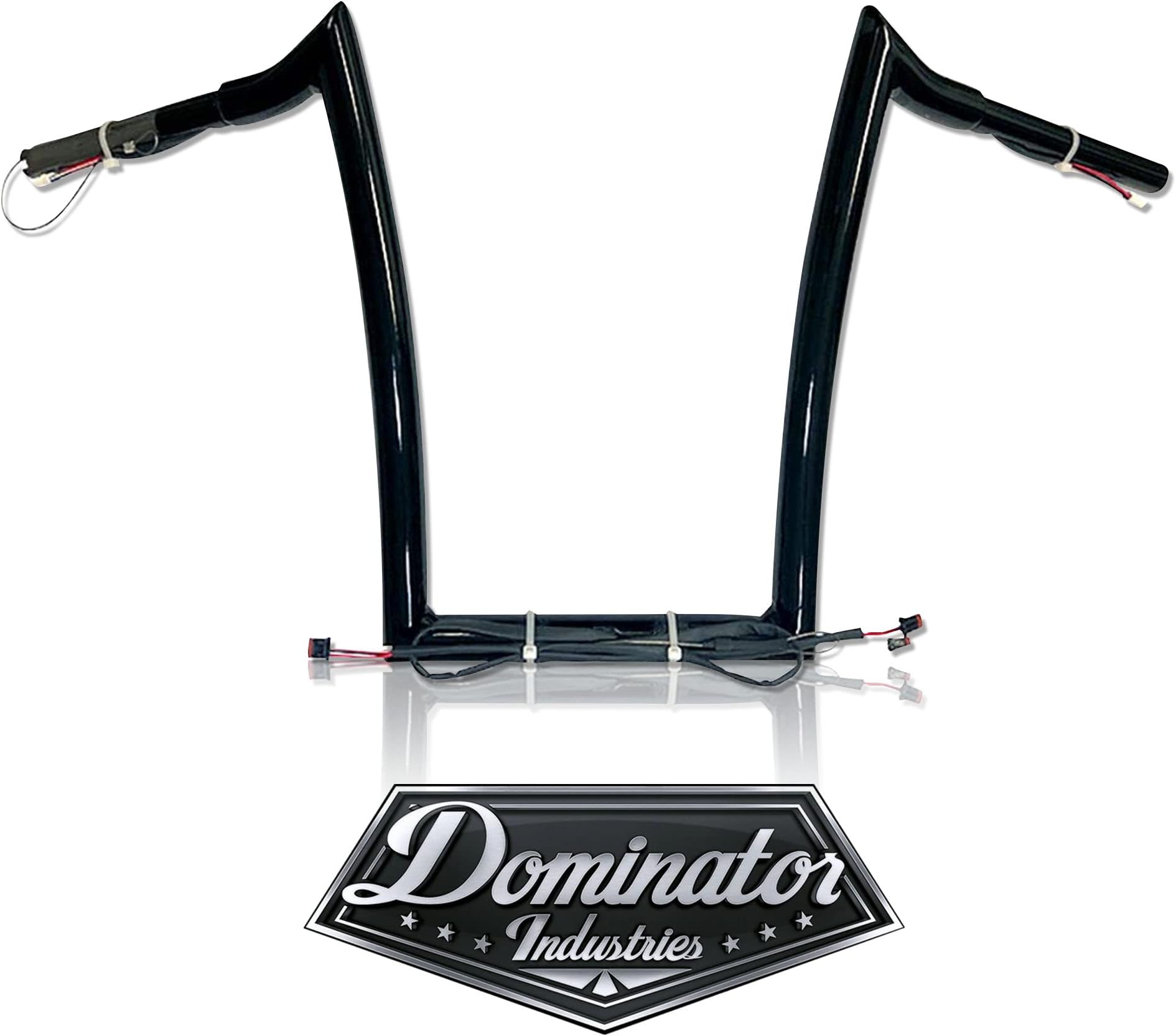 Pre Wired Dominator Industries 1 1/4 Inch Road Glide Meathook Ape Hanger Handlebars, 14 Inch Rise, Gloss Black for 2015-2022 Harley Road Glides