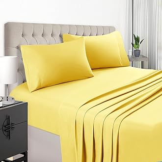 EaseHome Yellow Full Size Bed Sheet Set -Deep Pocket to 18 inches Mattress 4 Piece - Premium Bedding Sheets & Pillowcases Collection - Extra Soft