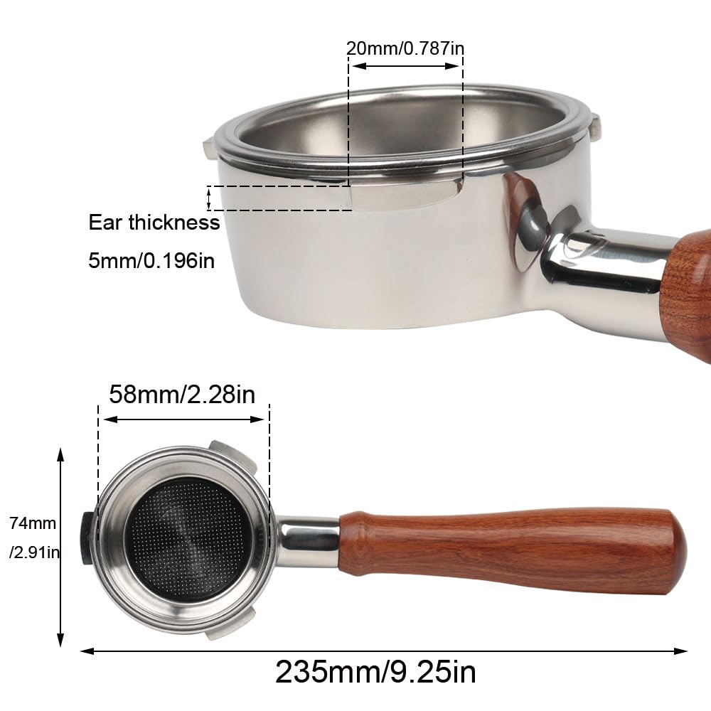 Portafiltro sin fondo de 58 mm, 3 orejas para CASABREWS Ultra y 5700 Series | Se adapta a 4700 Gense y Neutron Pro y otros portafiltros de 3 orejas de 58 mm | Mango de madera