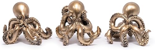 Miniatura 9 de Hodao Figuras de pulpo, See No Evil Hear No Evil Speak No Evil Estatuas de pulpo, bonita decoración de pulpo de resina para estante de escritorio
