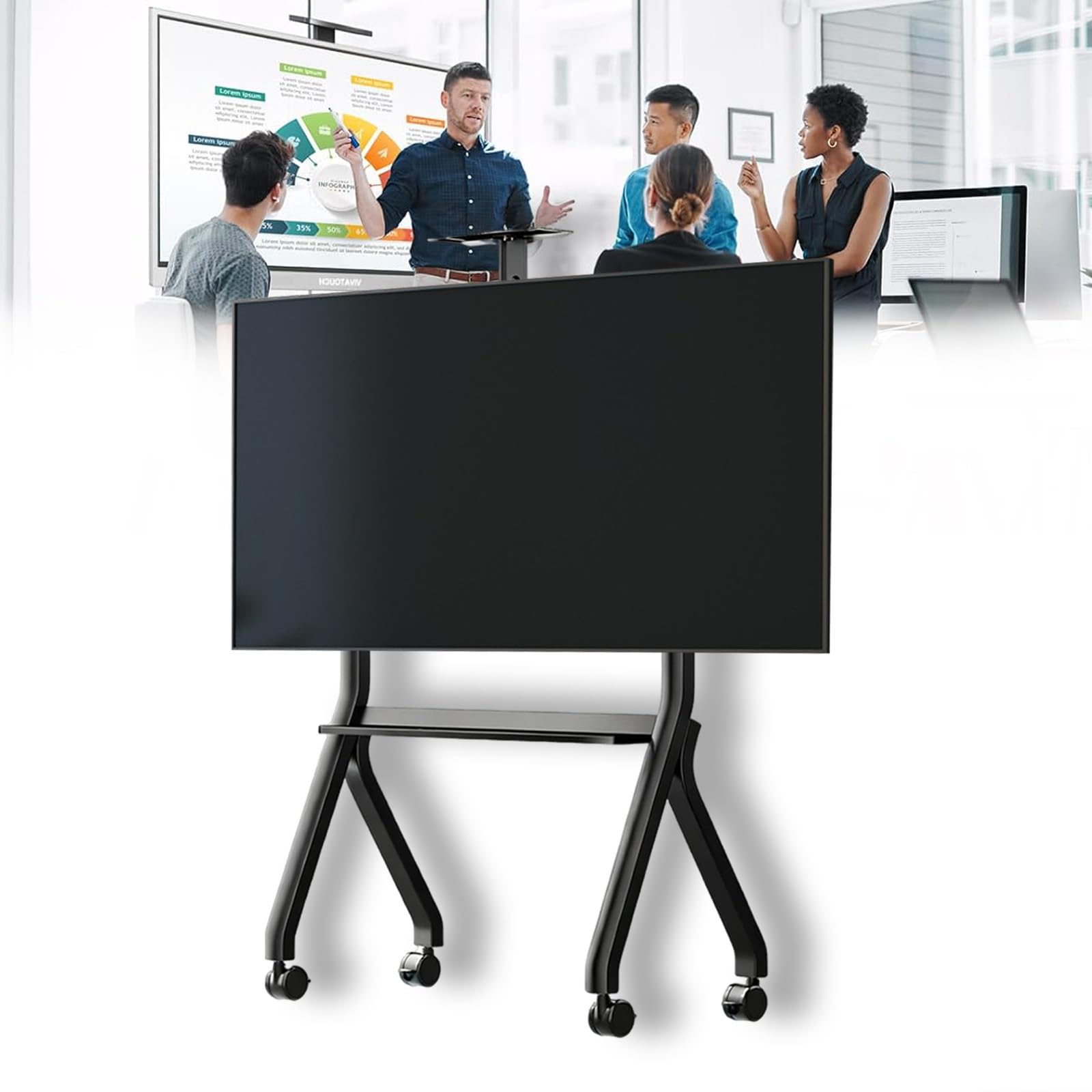 Supporto TV Portatile su Ruote con bloccaggio di Sicurezza, Base Extra Large, Perfetto per Famiglie con Bambini e Animali Domestici, Massima stabilità 42"-80"