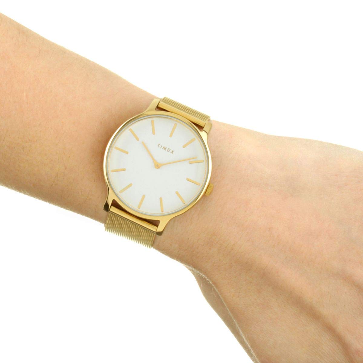 Timex damski zegarek analogowy z paskiem z siatki ze stali nierdzewnej