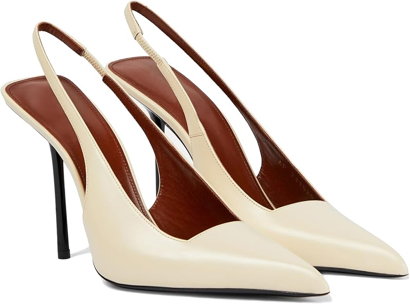 VOLEECE Women's Slingback Stiletto Heels Stretch Strap Slip On Pumps Shoes Pointed Toe Backless Patent Leather Dress High Heels