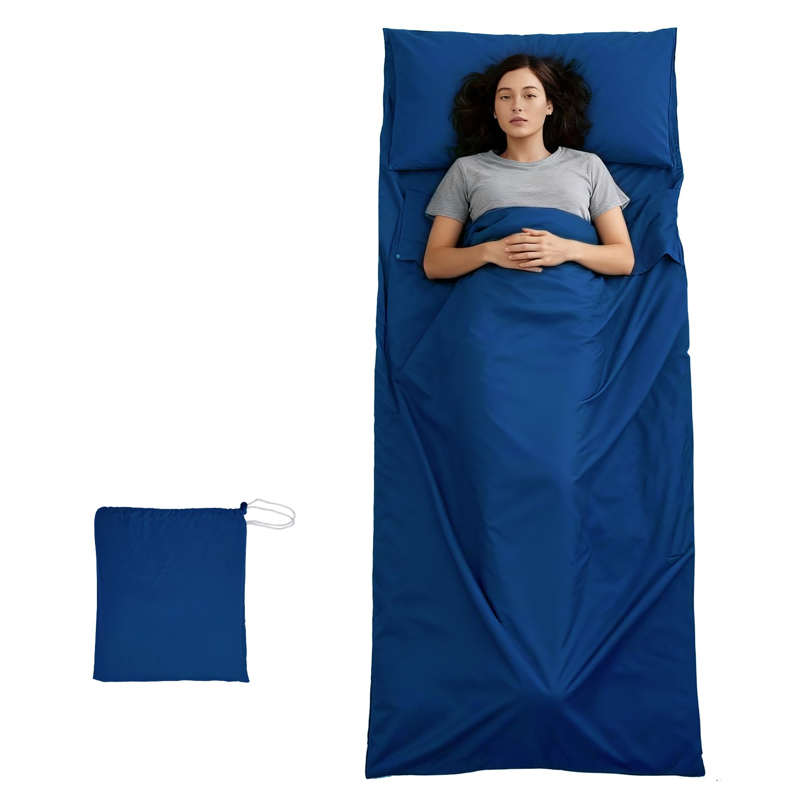JASKFG Lightweight Sleeping Bag Liner, Single & Double, Camping, Travel Sleep Sack for Backpacking, Hotels & Hostels,Moonlight Blue(115cm) โ image 1