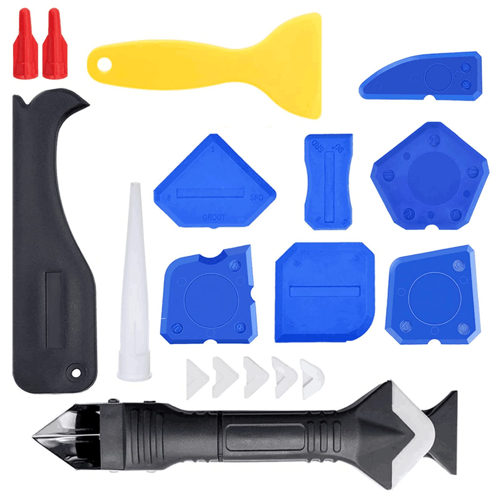 Amazon.co.jp: 3 in 1 Silicone Caulk Tools,19 Pcs 3 in 1 Silicone Caulking  Tools Sealant Finishing Tools Grout Scraper Sink Joint Best Tool for  Kitchen Bathroom Window Floor : Home u0026 Kitchen