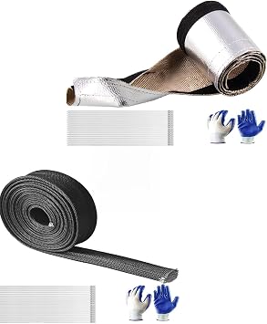 1" ID X 10FT 2500F Fiberglass Heat Wrap Wire Shield Sleeve Cover Hose with 20 PCS 11.8 Inch Stainless Steel Zip Ties for Car and 1" I.D.x 3.3FT Silver Aluminized Heat Shroud Sleeving Heat Shield