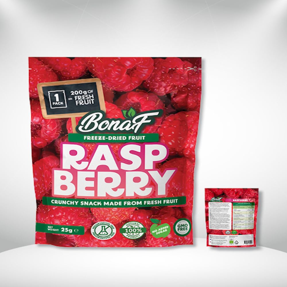 Bonaf Freeze Dried Raspberry | Delicious and Crunchy Snack (25g) | 100% Natural | Can add to Granola, Yoghurts, Smoothies or Desserts