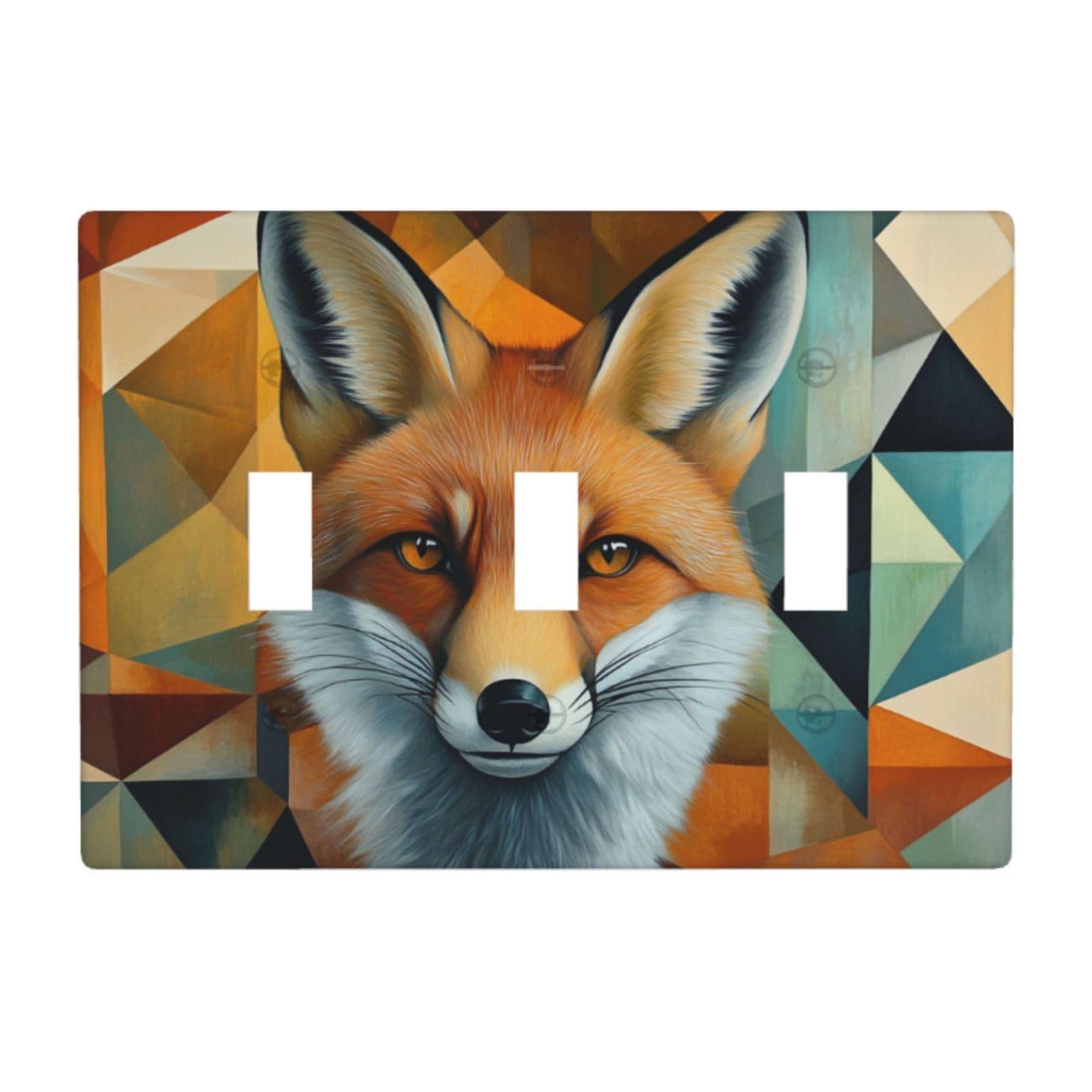 Fox Geometric Portrait Light Switch Covers 3 Gang Triple Toggle Wall Plate Switchplate Electrical Faceplate for Bathroom Kitchen Bedroom Decor
