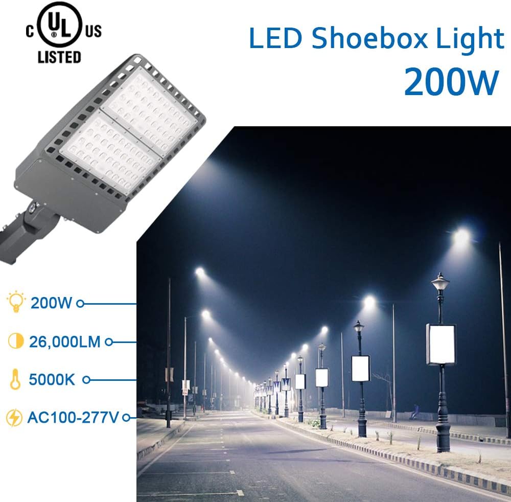 New Arrivals Tenaxi Parking Lot Lighting 200W, 26000Lm 5000K AC100-277V Outdoor Shoebox Pole Light, Waterproof IP65 UL/DLC Certified Street Light (700W HID/HPS Replacement)