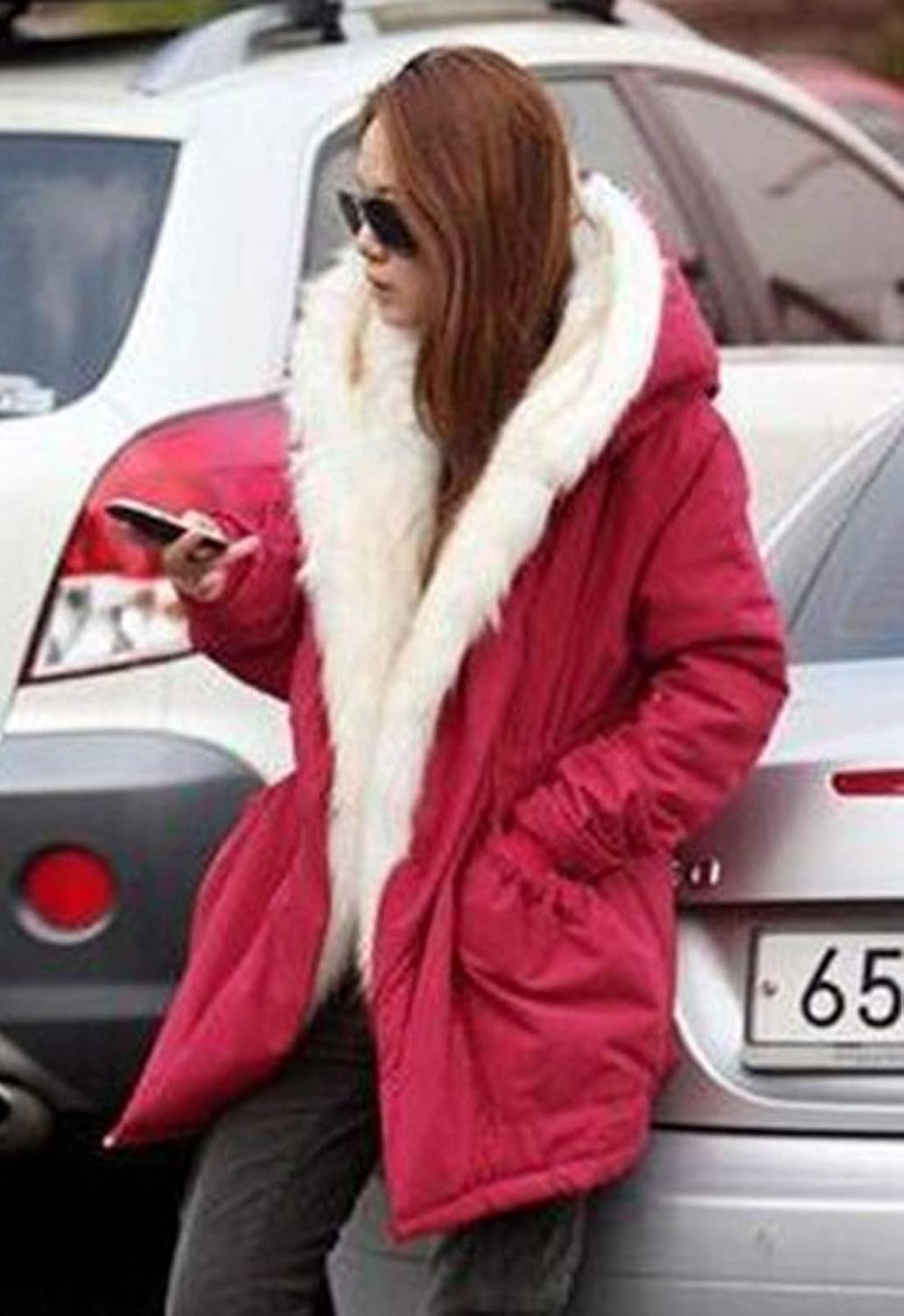 Flygo Women's Thicken Sherpa Fur Lined Hooded Long Anorak Parka Jacket Coat