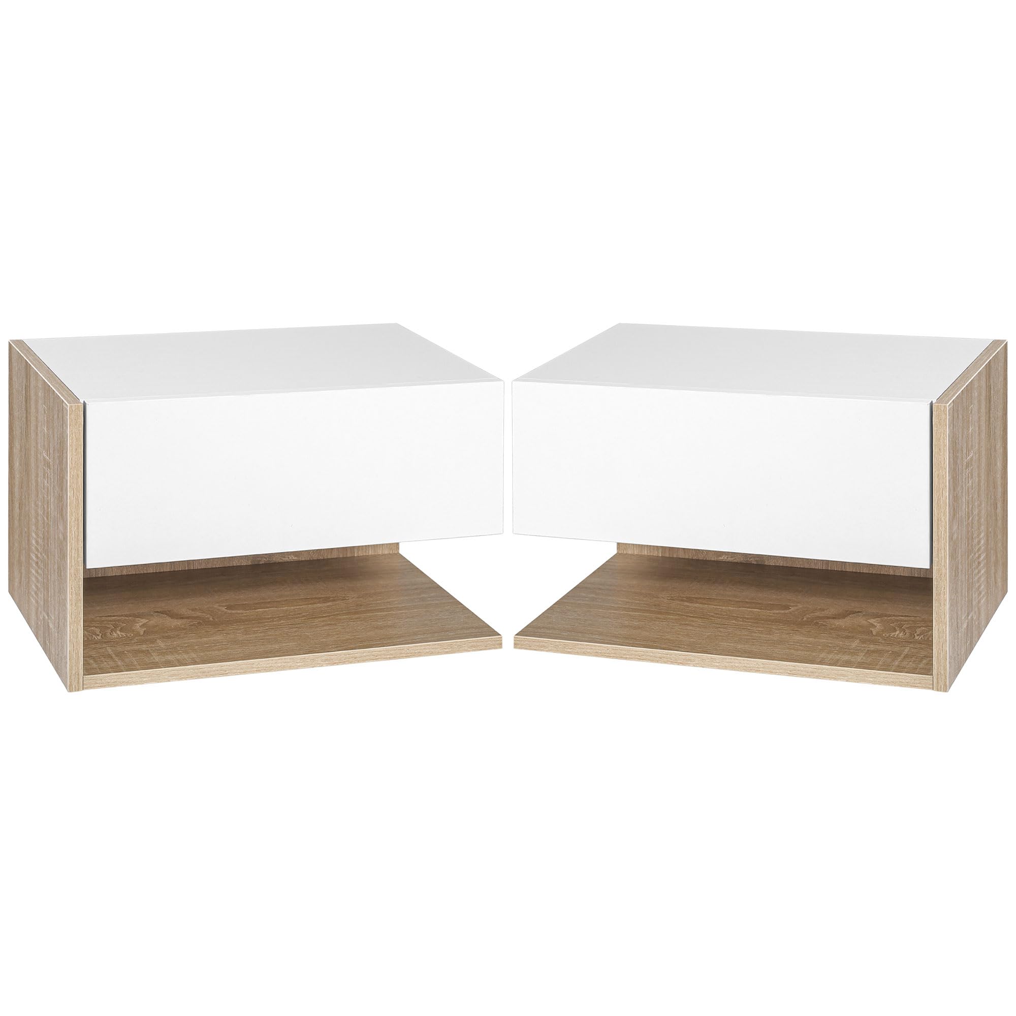 HOMCOM Lot de 2 Tables de Chevet Suspendues Tiroir Coulissant Chêne Blanc