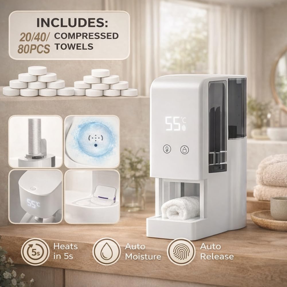 Automatic Hot Towel Warmer with 5-Second Heating, 55°c Spa & Salon Towel Dispenser, Perfect for Face Towels & Bathroom Use, Includes 80 Towels Machine+100Pcs Towels