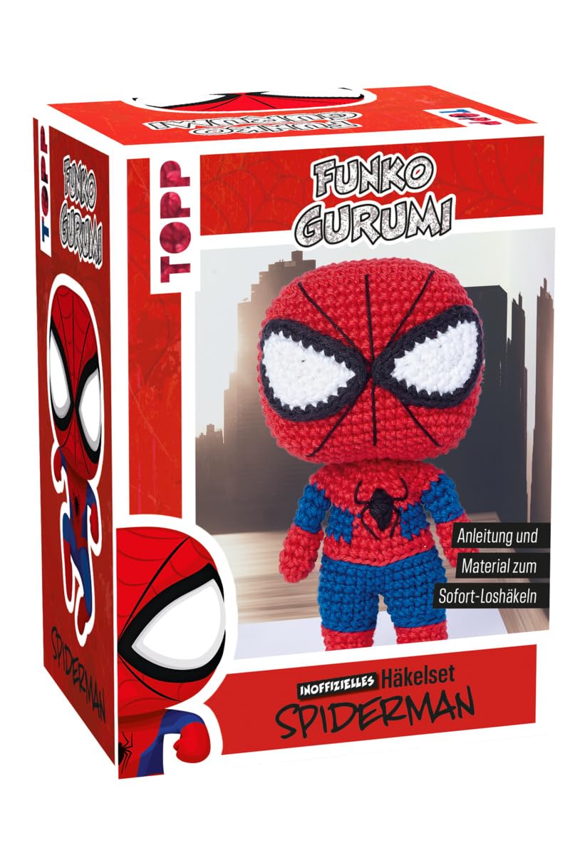 Topp Funkogurumi Spiderman Crochet Kit: Instructions, Thread in 4 Colours (63% Cotton, 37% Polyacrylic), Wadding, Embroidery Thread, Hook 2.5 mm, Safety Eyes, Markers