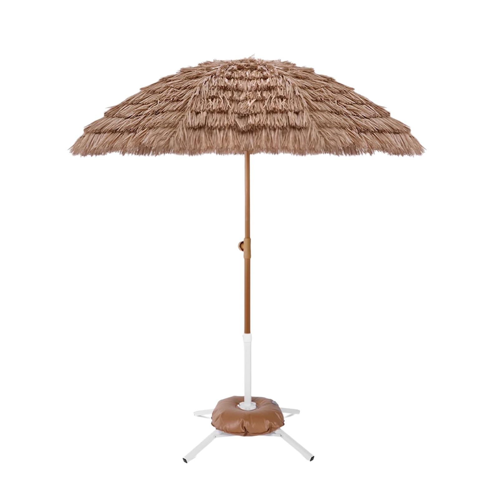 Parasol tarasowy kryty strzechą z podstawą, hawajski styl, trawa, parasol plażowy z 8 żebrami, regulacja nachylenia, parasole Tiki do basenu zewnętrznego, ogrodu, na taras, plażę
