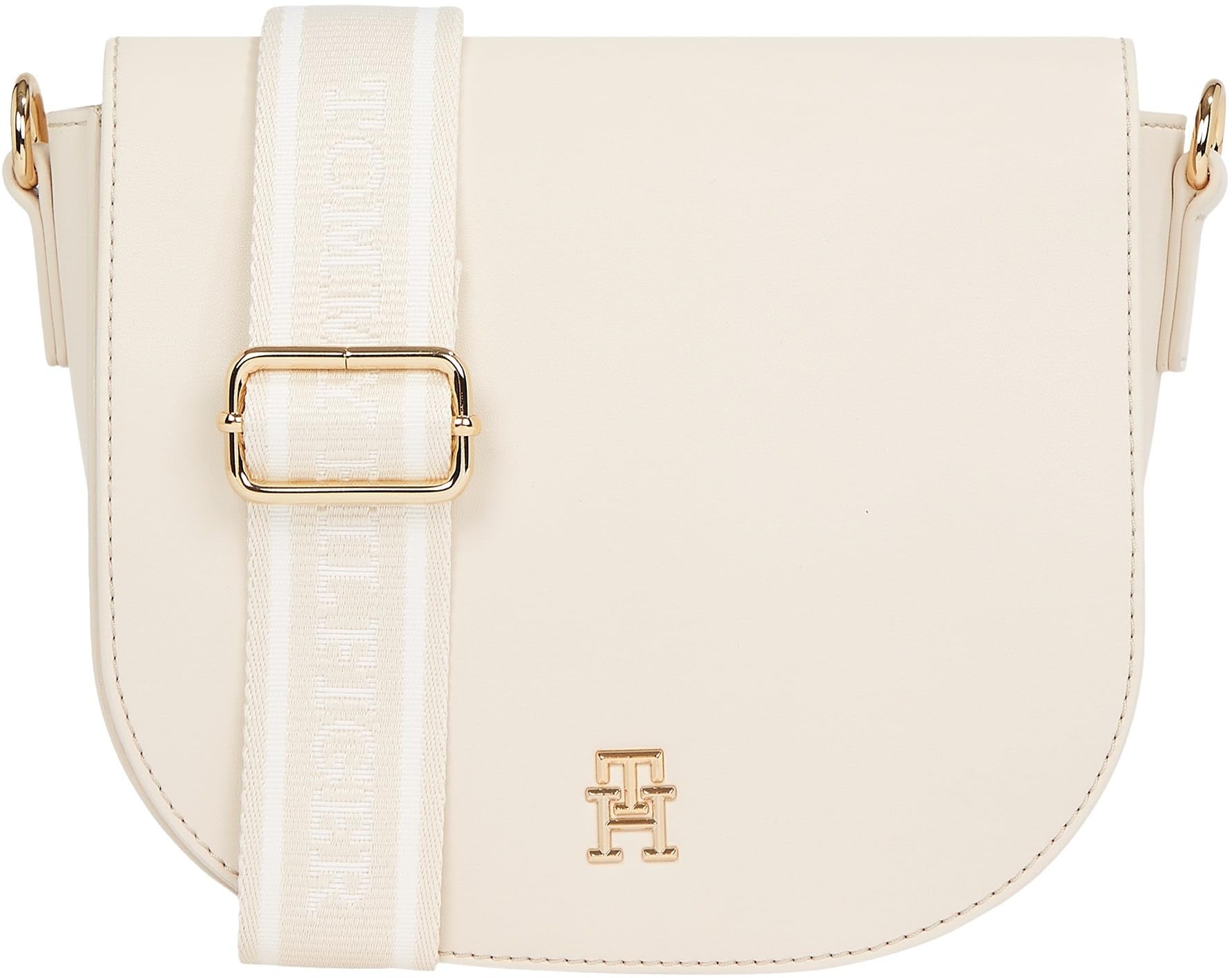 Tommy Hilfiger Women's TH LOGOTAPE SADDLE BAG AW0AW17184, BEIGE (Sugarcane), OS