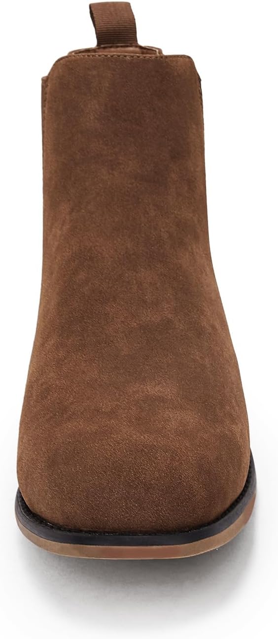 Mens Chelsea Boot Slip On Pointed Toe Stacked Low Heel Faux Suede Casual Dress Boot - Image 4