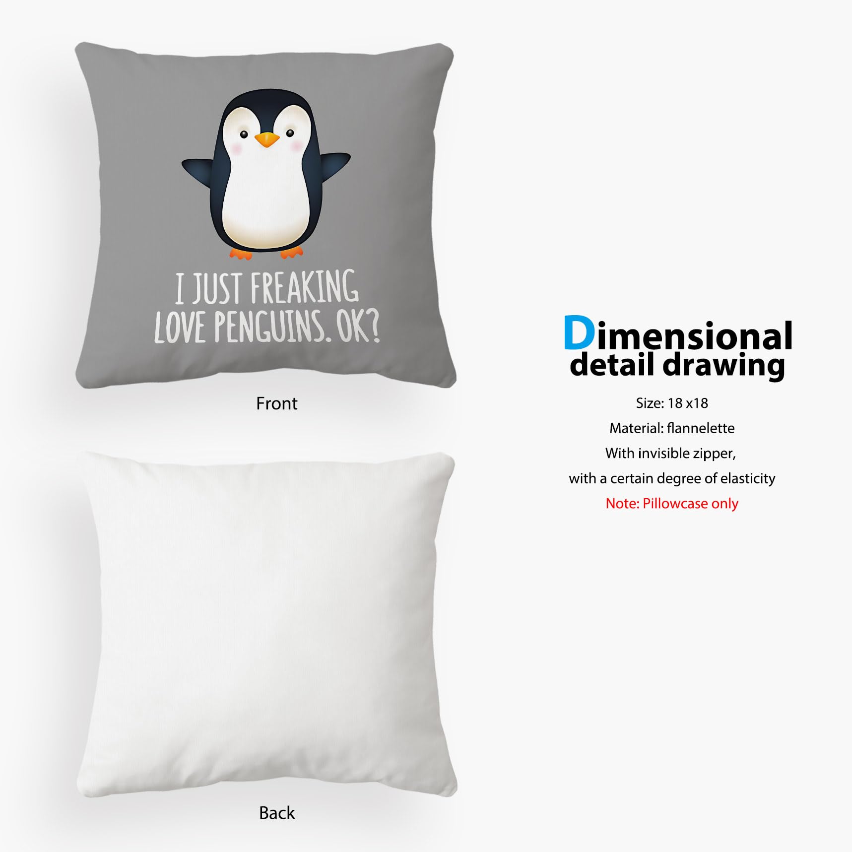 GDSHJKLW Housse De Coussin Carrée Décorative Moderne Pour Canapé, Lit, Motif Pingouins De L'Antarctique 45,7 X 45,7 Cm