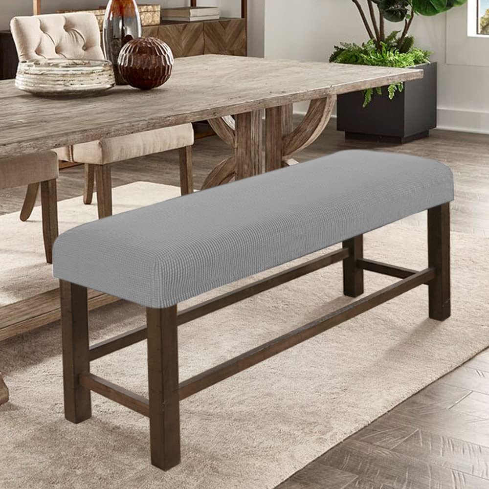 Rectangle Bench Covers, Removable Dining Chair Cover, Soft Fit Universal Stretch Bench Chair Slipcovers, Anti-Dust Washable Jacquard Seat Protector for Bedroom, Living Room, Kitchen(Checked Grey)