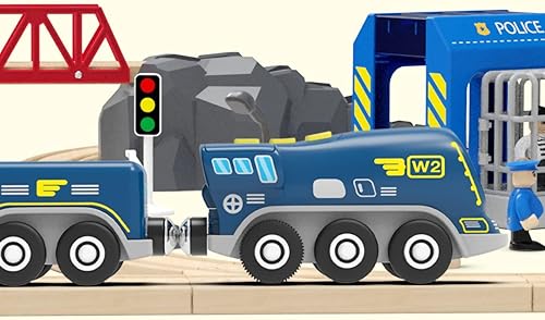 Vista 3 de Z MAYABBO Trenes locomotoras a pilas para pistas de madera, potente vehículo de tren de juguete para vías de ferrocarril, serie de tren de ciencia