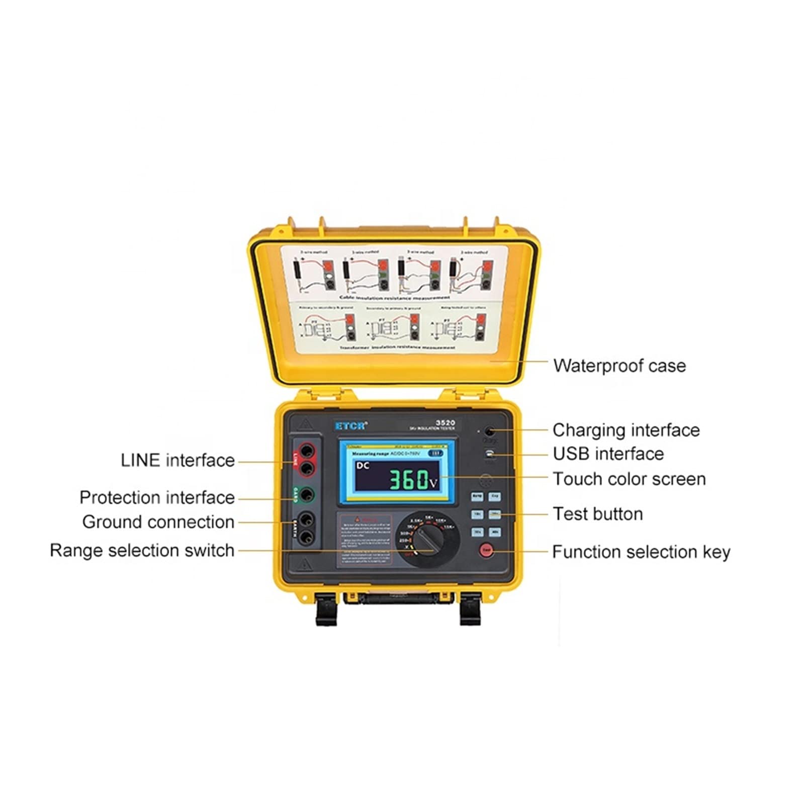 Testeur de résistance numérique ETCR3520 Haute performance HV Testeur de résistance à l'isolation 5kV 10tohm 7MA