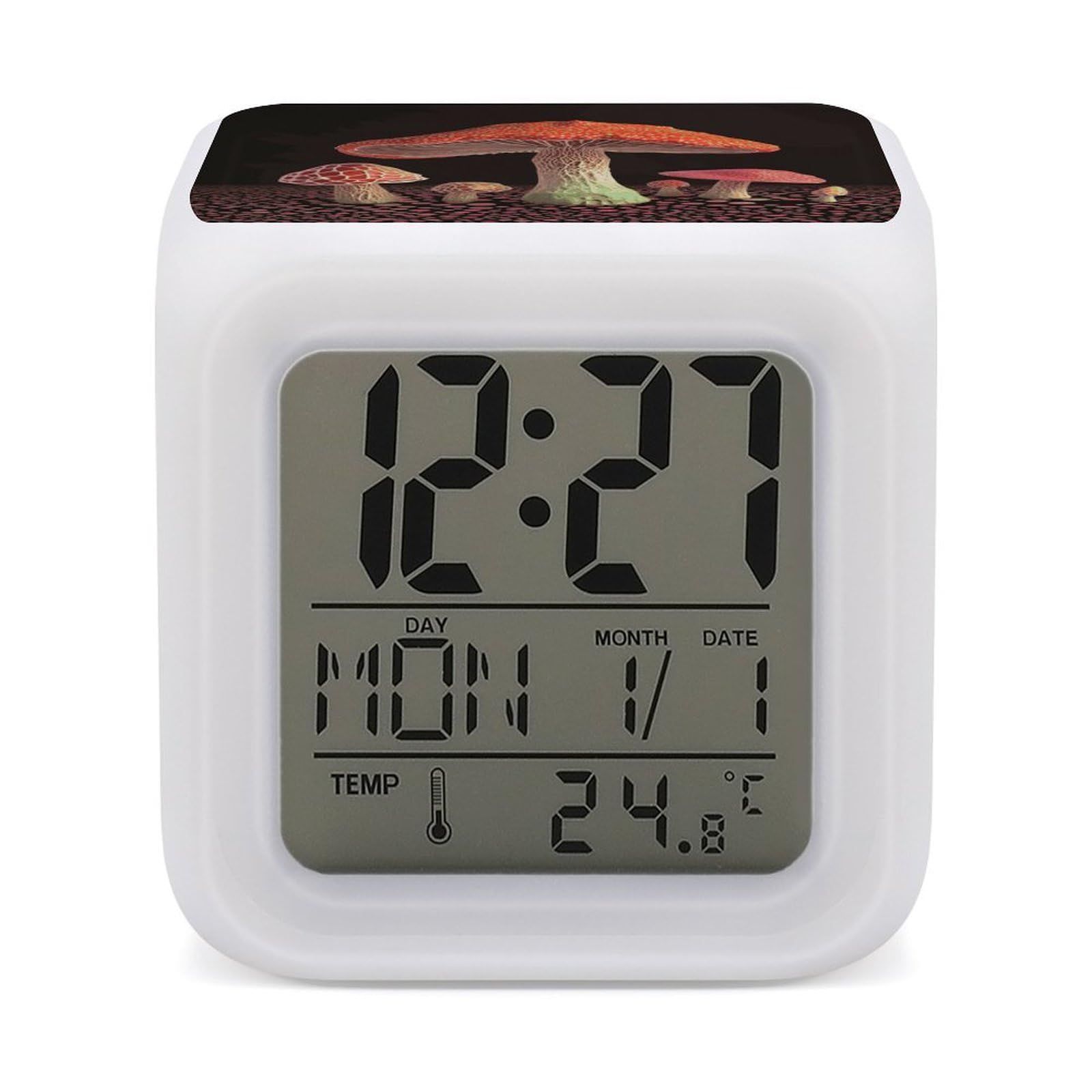 FekiLoot Mushroom Alarm Clock for Heavy Sleepers Wake Up Digital Clock with 7 Color Changing Night Light Super Loud Digital Alarm Clocks Small Machine Alarm Clocks