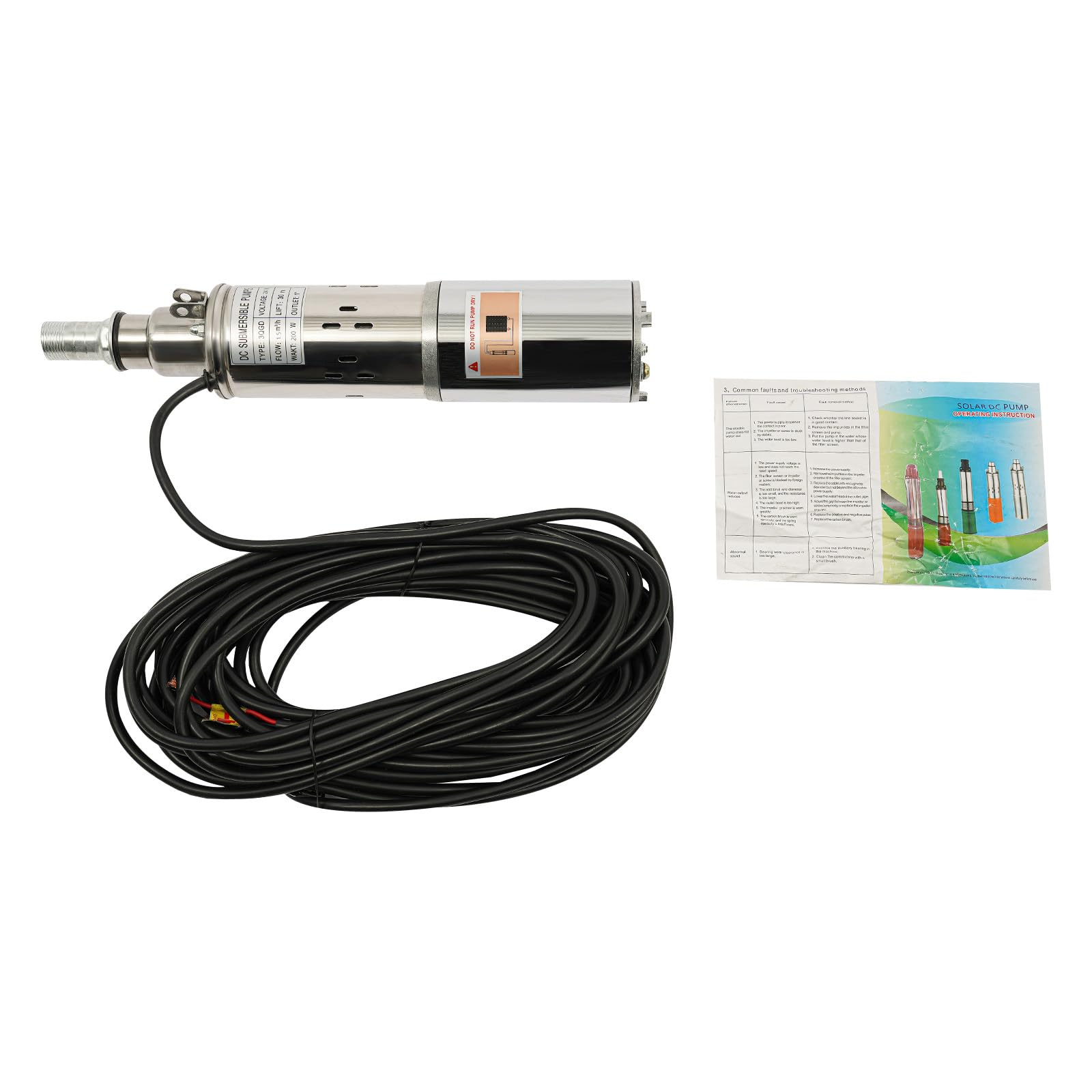 Tiefbrunnen-Solarpumpe 24V 200W Edelstahl Tauchpumpe