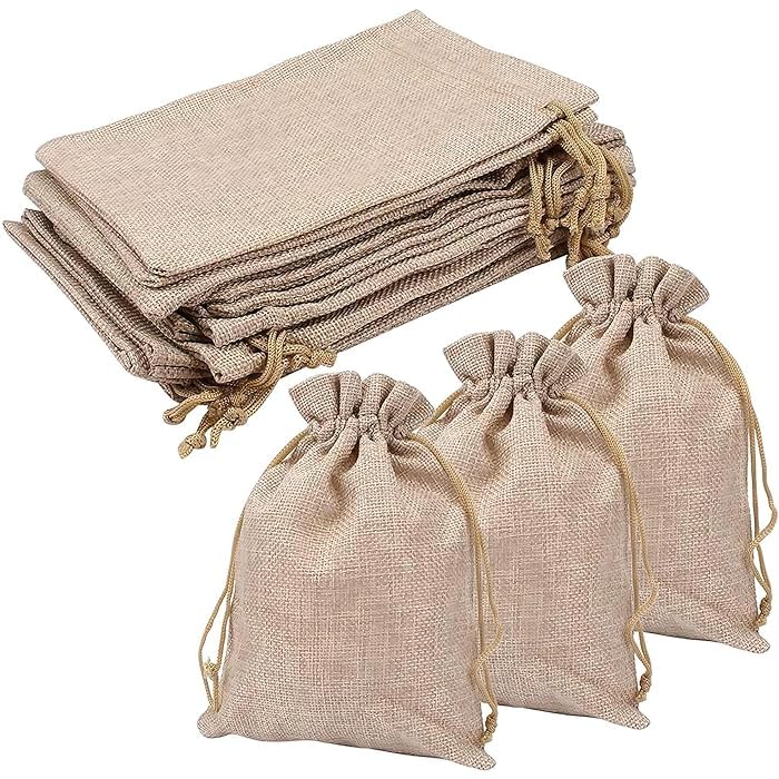 Image of Deera Jute Drawstring Gift Bag | Jute Plain Pouch | Gift Pouches 16.5Cm X 22Cm - Brown (Pack Of 10)