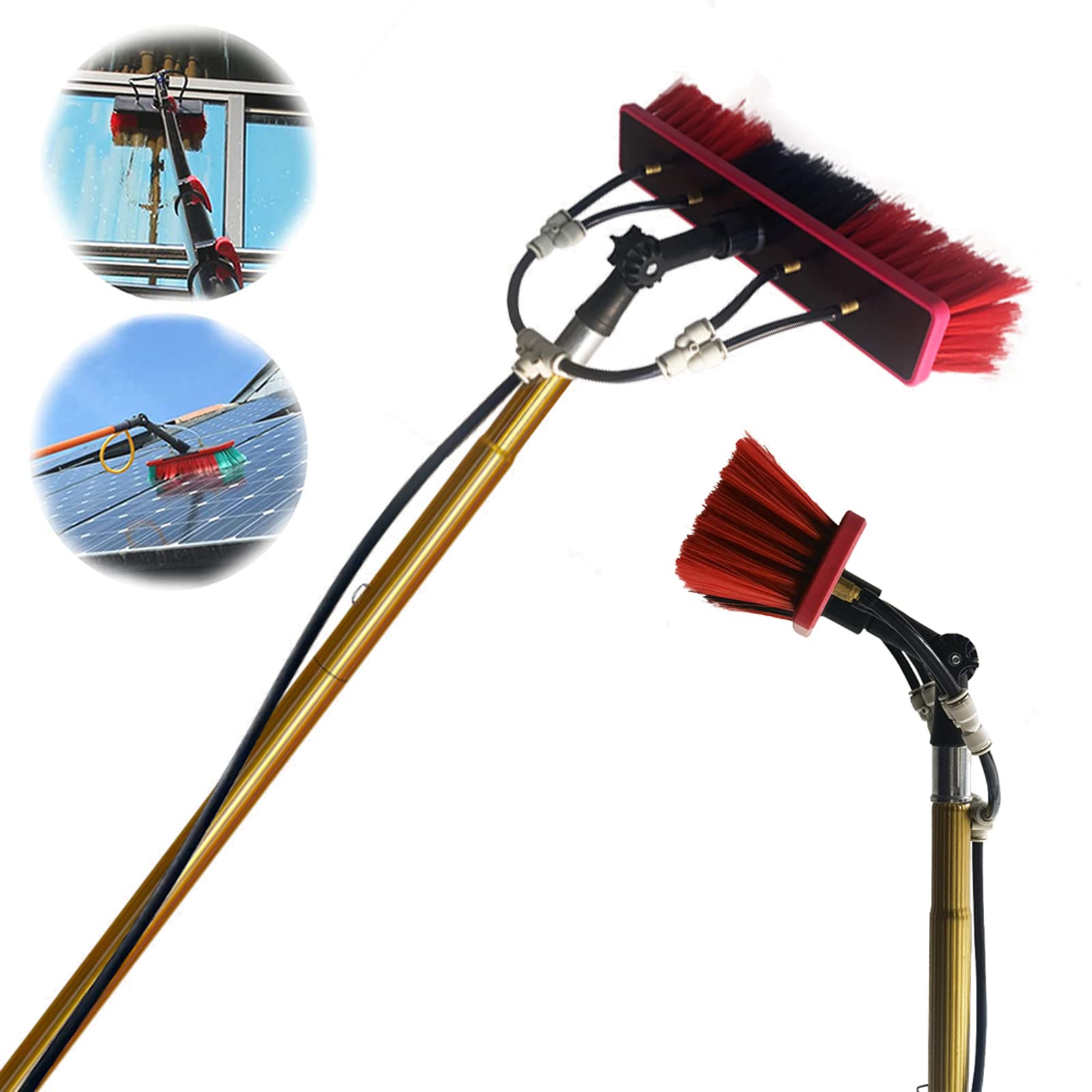 Aioneer Outdoor Window Cleaning Pole, Water Fed Pole Kit With Hose Spray Solar Panel Cleaning Equipment For Cleaner Outdoor Window-55cm Brush -5M/17FT