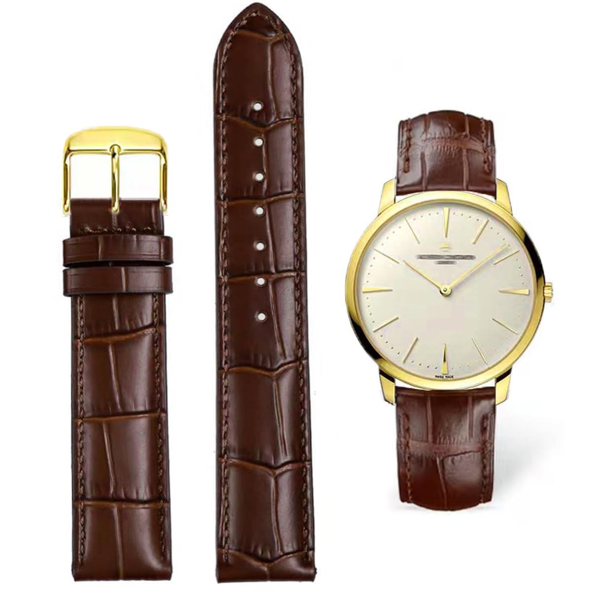 HEYOZURY Watch Bands Genuine Leather Embossed Alligator Grain Calfskin Replacement Strap for Women Men Bracelet Choose Color Width 16mm 17mm 18mm 19mm