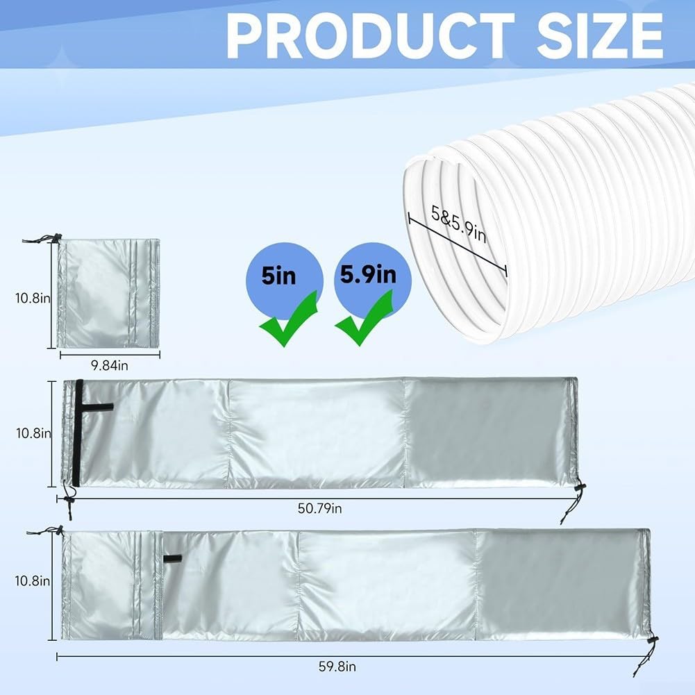 AC-Schlauch-Isolierhülse, 151 x 27 cm, tragbare Klimaanlagen-Schlauchhülse, wasserdicht, waschbar, Oxford-Stoff mit Aluminiumfolienfutter, tragbare Klimaanlage, Wärmedämmung