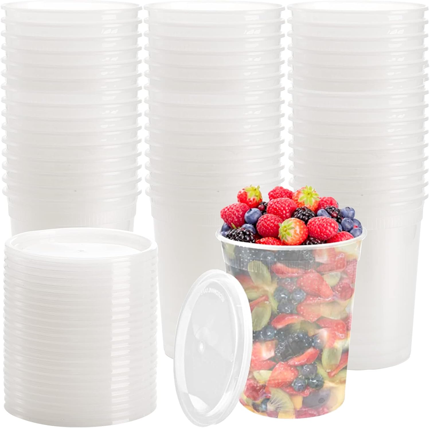 Lawei Set of 50 Plastic Deli Food Containers with Lids - 32 Oz Food Storage Containers Freezer Deli Cups for Soup, Party Supplies, Meal Prep and Portion Control