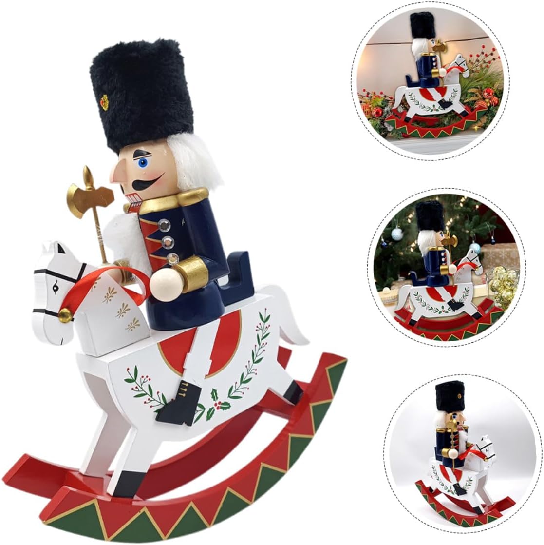 Wooden Christmas Nutcracker Figurine on Horse Large Traditional Soldier Table Decoration Holiday Nutcracker Doll for Home and Garden Xmas Display
