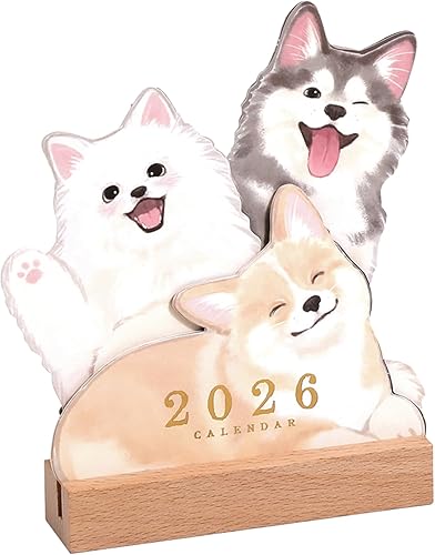 Mini calendario de escritorio 2026 creativo con forma de mascota, decoración de escritorio, calendario mensual único de 6.5 x 5.5 pulgadas, perros